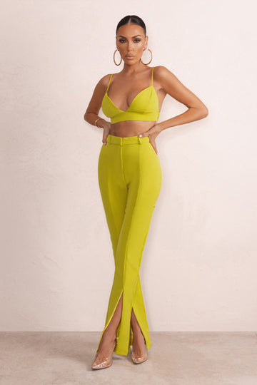 Checked Out Yellow Split Front Pants